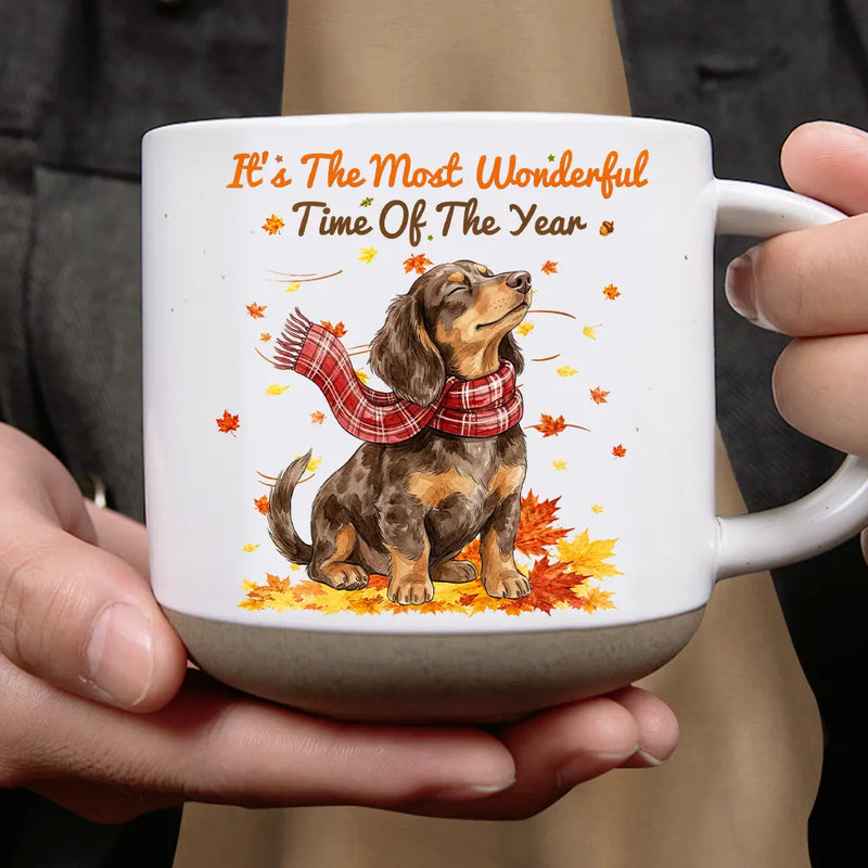 Art Design,Cozy,Pet Lovers,Photo - Pet With Fall Leaves - Custom Photo Watercolor Fall Leaves Dog Pet Lovers Portrait - Personalized Pottery Mug