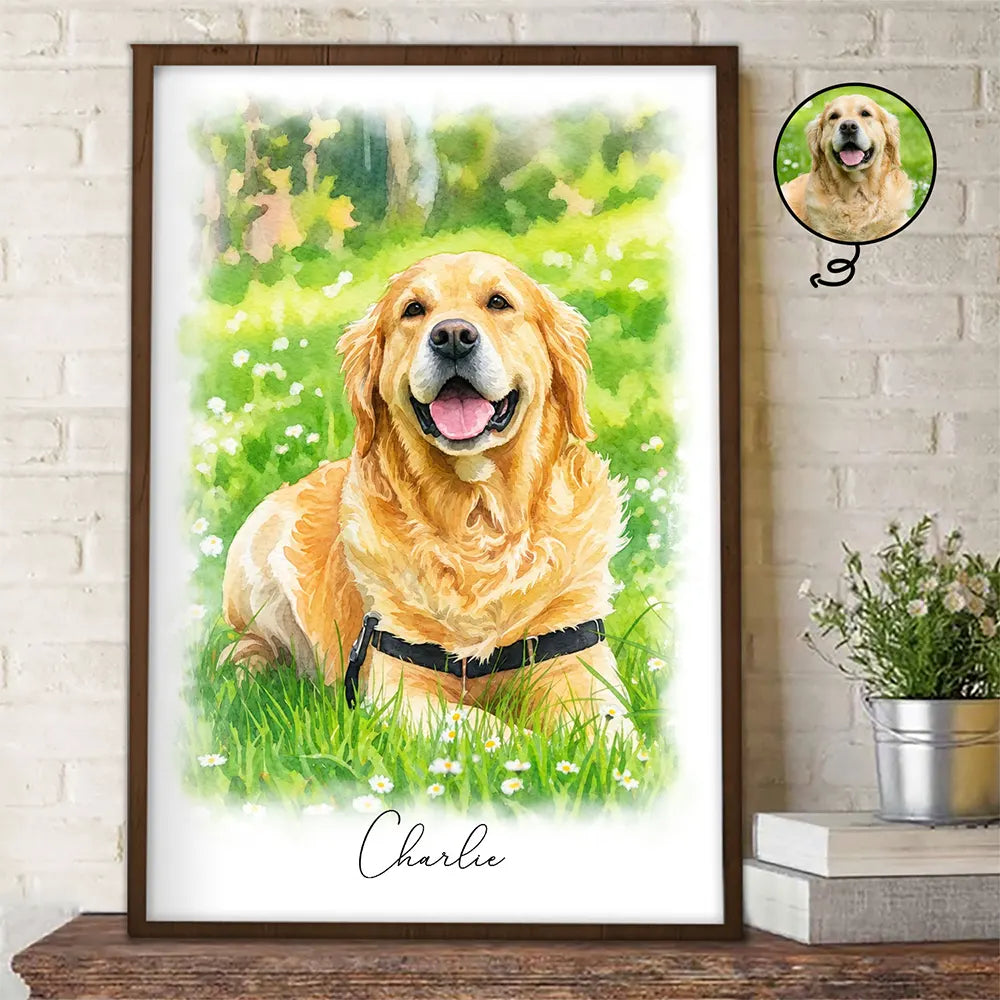 Custom Photo Watercolor Painting Cat Dog Pet Portrait - Personalized Poster