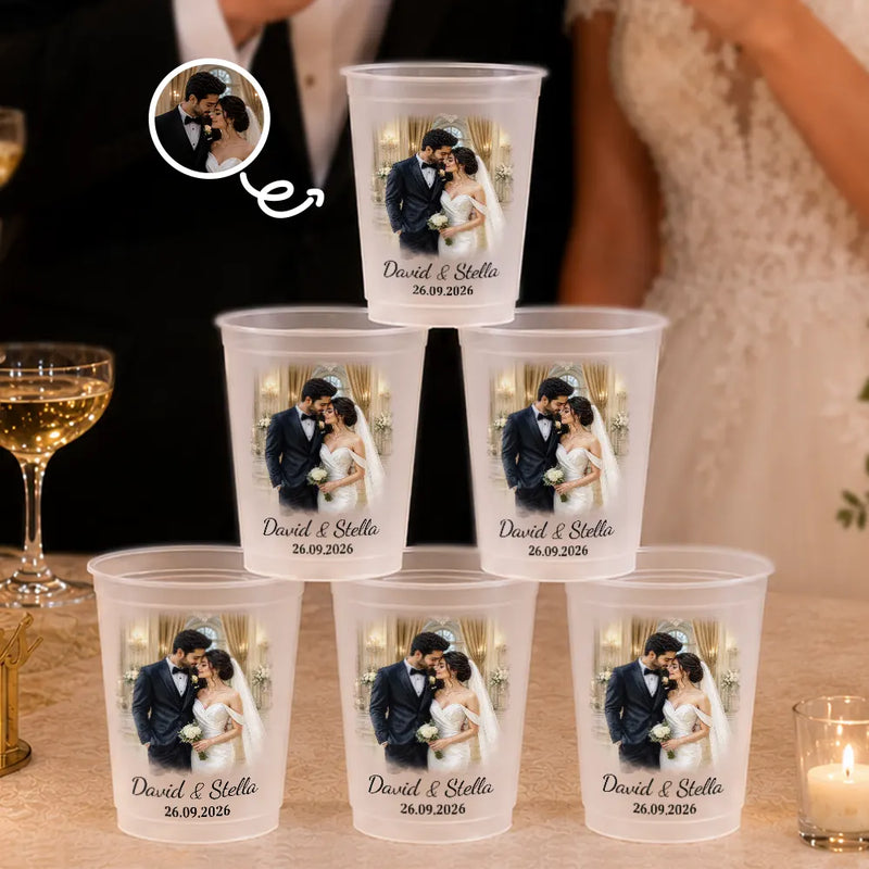 Custom Photo, Art Design, Gift For Couples, Wedding, Romantic, Photo - Watercolor - With BG - Custom Photo Watercolor Painting Couple Wedding Portrait - Personalized Frosted Cups