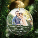 Art Design,Christmas,Married Couple,Romantic,Gift For Couples,Photo - Watercolor - With BG - Custom Photo Watercolor Painting First Christmas Married Couple - Personalized Circle Glass Ornament
