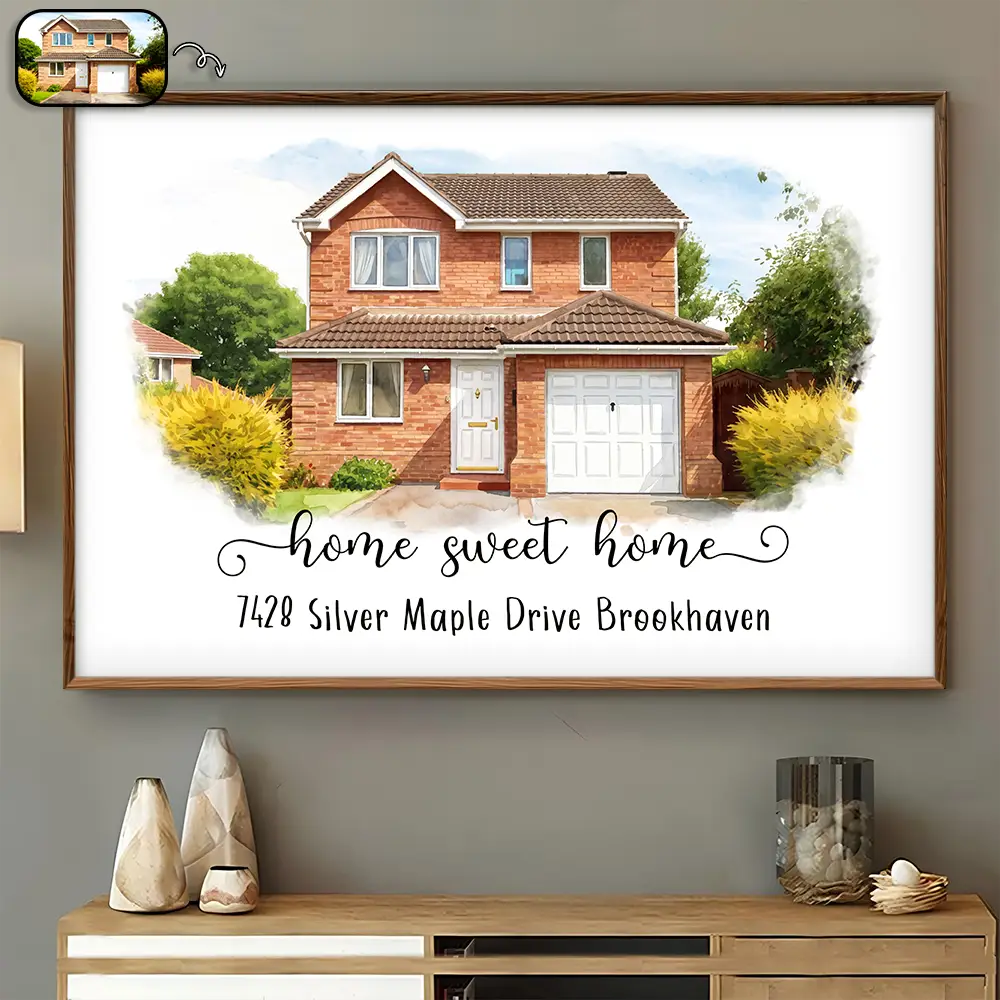 Custom Photo Watercolor Painting Home Sweet Home - Personalized Poster