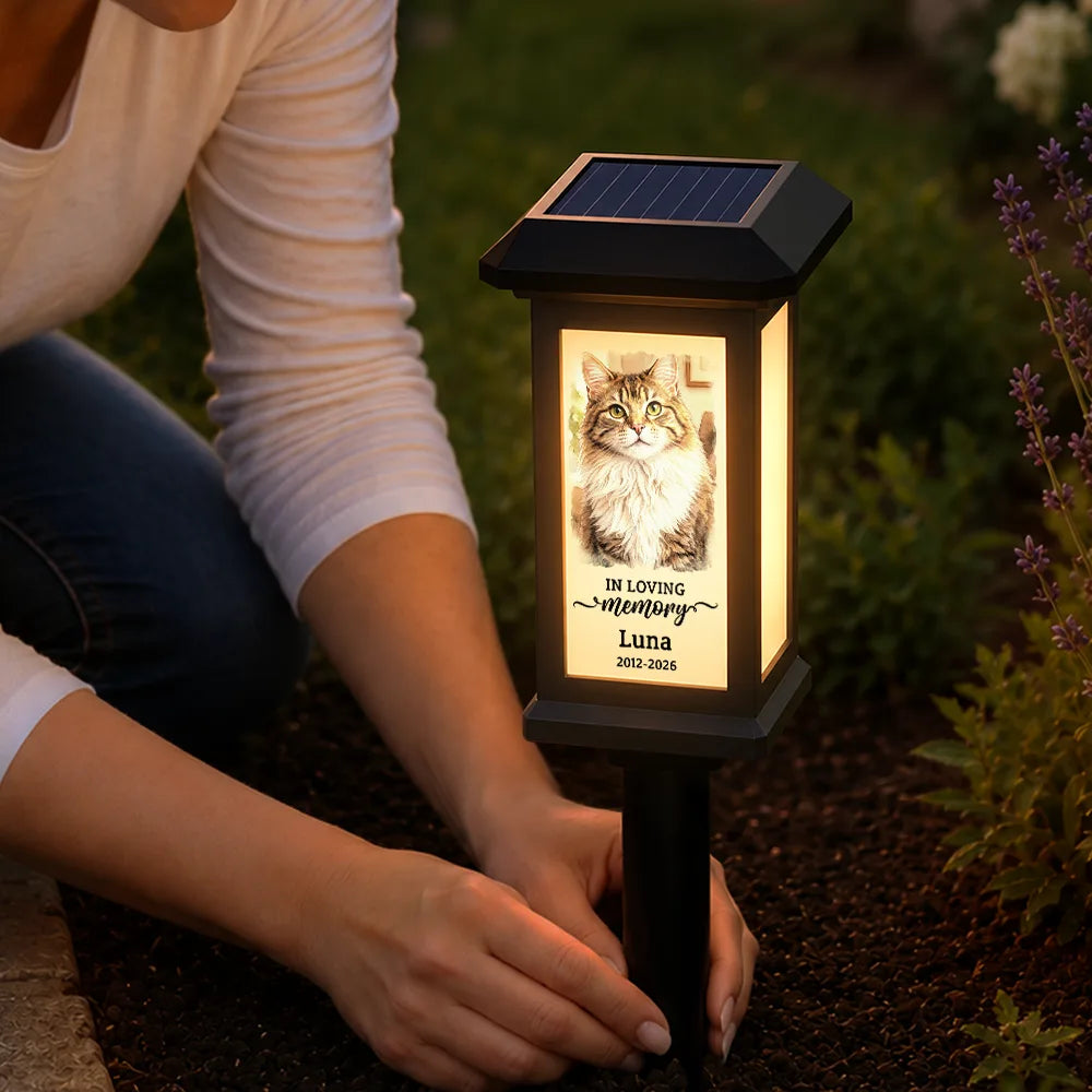 Art Design,Christmas,Sympathetic,Pet Lovers,Memorial,Photo - Watercolor - With BG - Custom Photo Watercolor Painting Memorial Dog Cat Forever Loved - Personalized Solar Garden Light