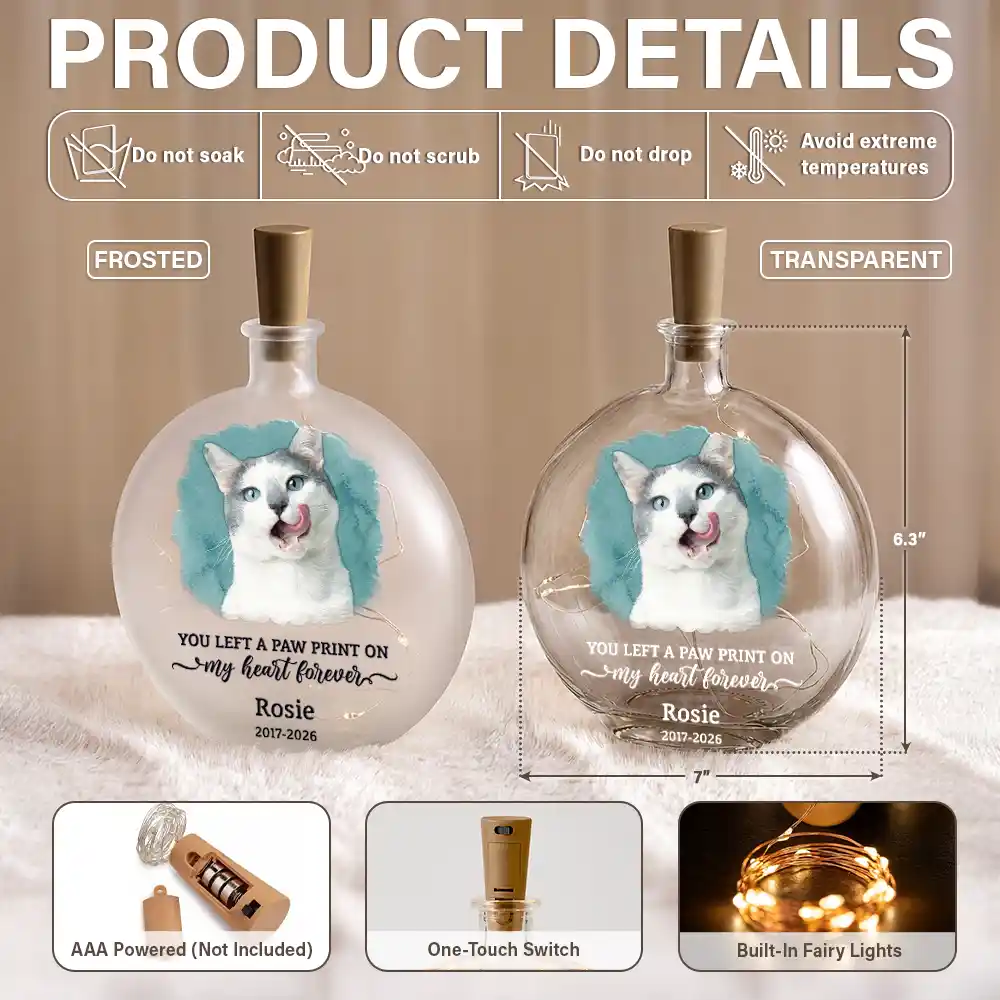 Art Design,Christmas,Pet Memorial,Sympathetic,Pet Lovers,Memorial,Photo - Watercolor - With BG - Custom Photo Watercolor Painting Memorial Pet Forever Loved - Personalized Round Flat Bottle Light