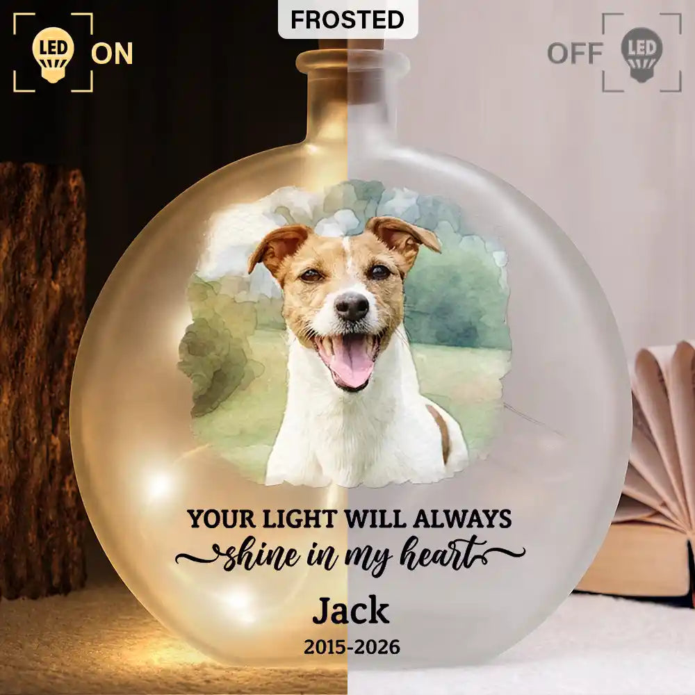Art Design,Christmas,Pet Memorial,Sympathetic,Pet Lovers,Memorial,Photo - Watercolor - With BG - Custom Photo Watercolor Painting Memorial Pet Forever Loved - Personalized Round Flat Bottle Light