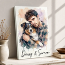 Custom Photo, Art Design, Pet Lovers, Cozy, Photo - Watercolor Human Hugging Pet - Custom Photo Watercolor Pet Lovers Dog Cat Pet Lover - Personalized Poster