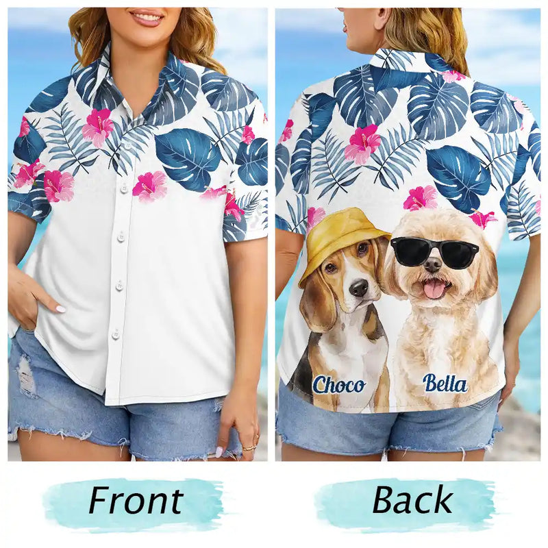 Custom Photo, Art Design, Summer, Pet Lovers, Playful, Photo - Watercolor Summer Pet With Accessories - Custom Photo Watercolor Pet With Summer Accessories - Personalized Hawaiian Shirt