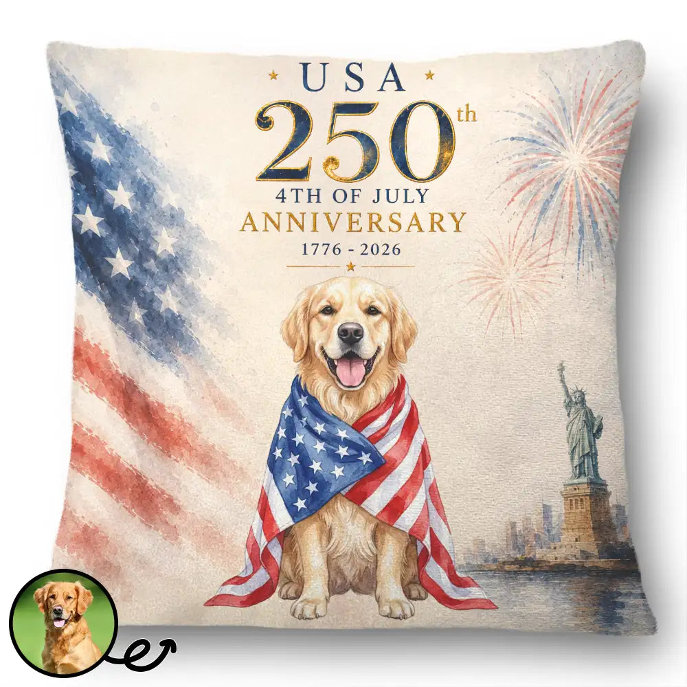 Custom Photo Watercolor With US Accessories 250th Anniversary Fourth Of July - Personalized Pillow