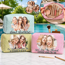 Custom Photo, Art Design, Summer, Gift For Bestie, Sentimental, Photo - Watercolor - With BG - Custom Photo Watercolor You Are The Friend Everybody Wishes They Had - Personalized Striped Cosmetic Bag