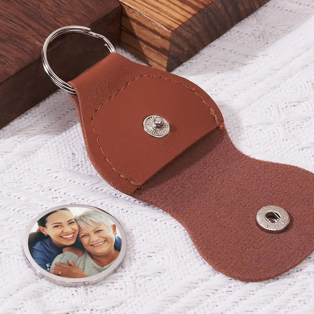 Family,Memorial,Sad,Gift For Women,Gift For Men,Custom Photo - Custom Photo We're Always With You - Personalized Leather Pocket Hug