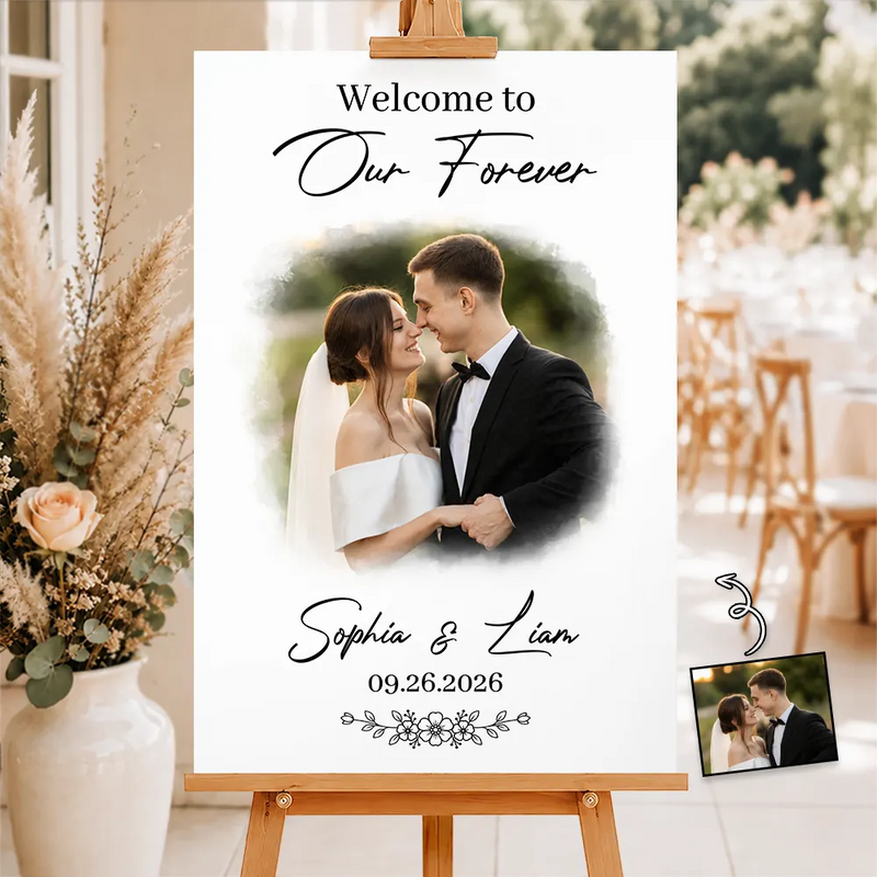 Custom Photo, Gift For Couples, Wedding, Romantic, Upload Full Photo - Custom Photo Wedding Couple Welcome To Our Forever - Personalized Poster