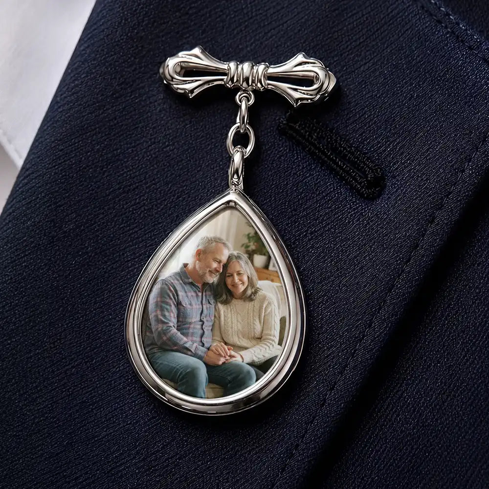 Custom Photo, Sympathetic, Gift For Yourself, Wedding, Dynamic Photo - Custom Photo Wedding Walking Beside You Memorial - Personalized Teardrop Pin