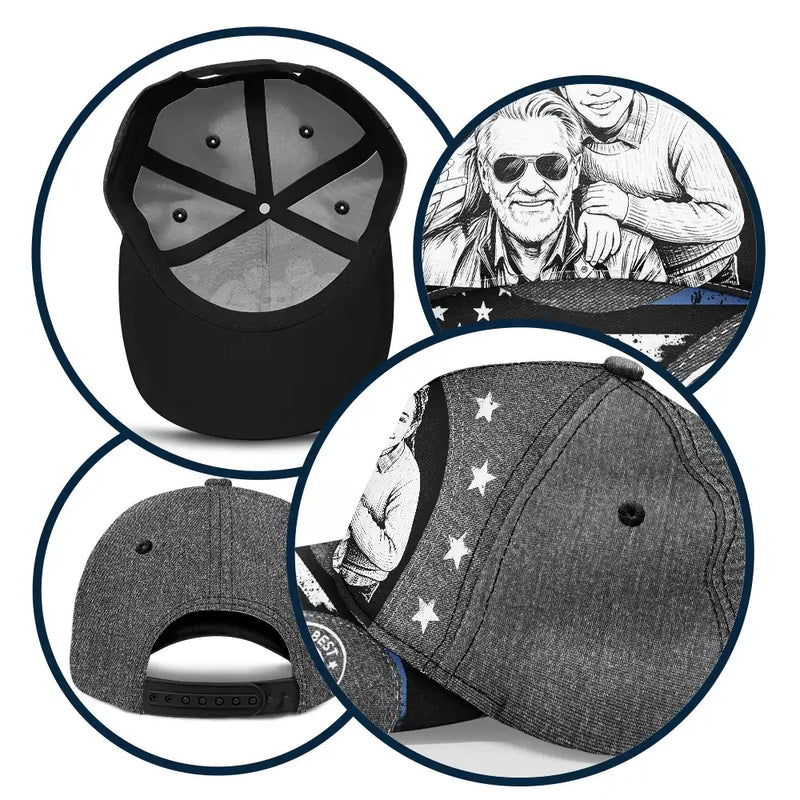 Gift For Father,Custom Photo,Independence Day,Art Design,Top Market,Confident,Photo - Pencil Sketch - Dark BG - Custom Photo White Pencil Sketch Art Best Dad Papa Ever - Personalized Classic Cap