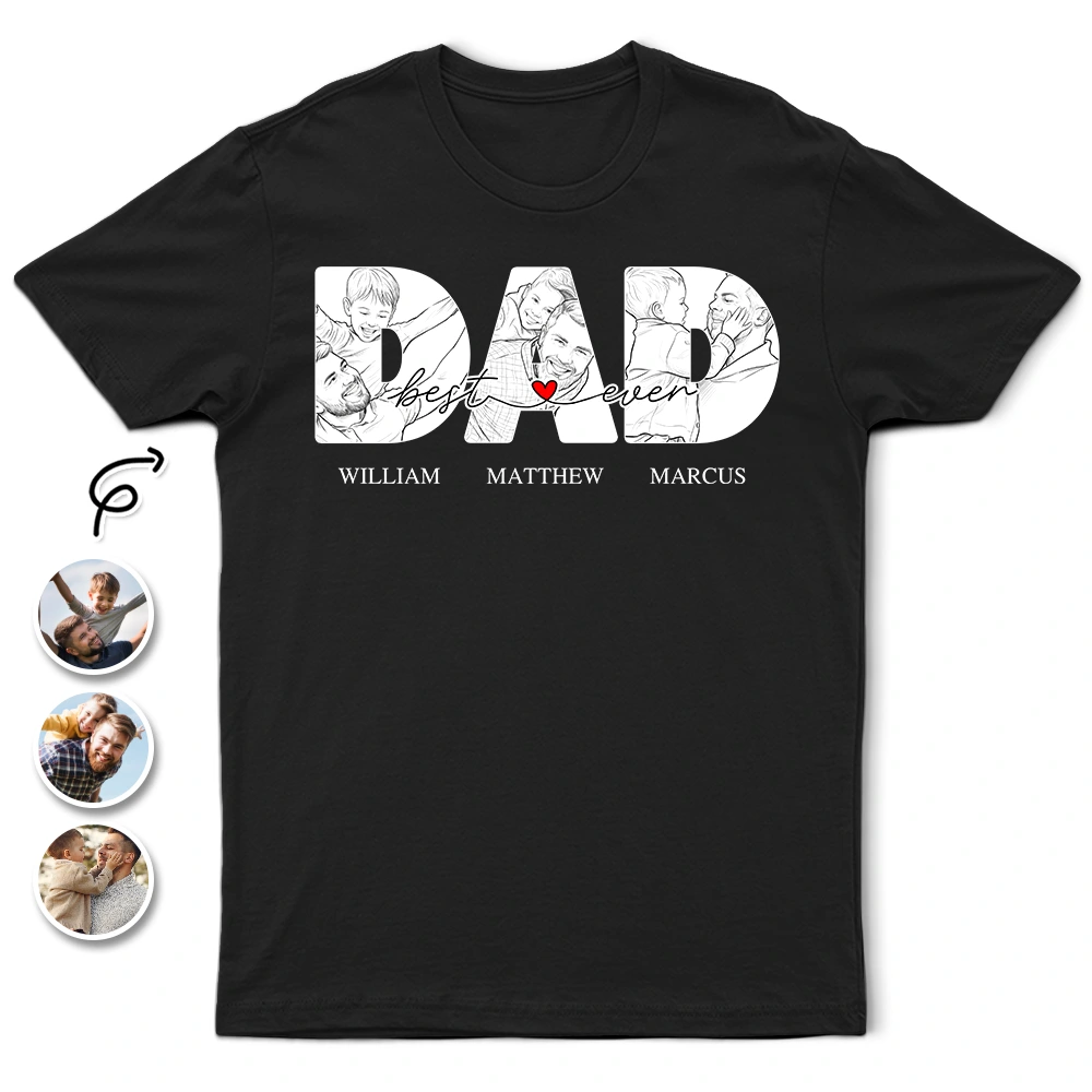 Custom Photo White Pencil Sketch Art Best Dad Papa Ever - Personalized T Shirt