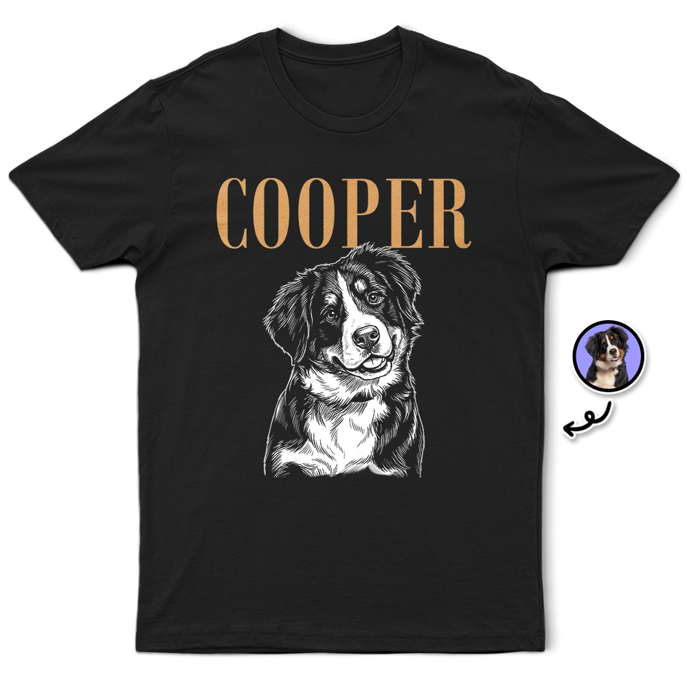 Custom Photo White Pencil Sketch Art Dog Cat Portrait - Personalized T Shirt