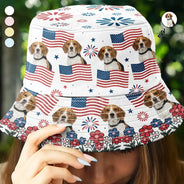 Gift For Yourself,Gift For Women,Gift For Men,Gift For Kids,Pet Lovers,Dog Lovers,Cat Lovers,Independence Day,Happy - Custom Photo With America Flags & Fireworks - Personalized Bucket Hat