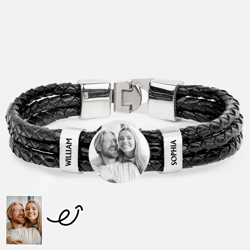 Custom Photo You And Me We Got This Couple - Personalized Leather Braided Bracelet