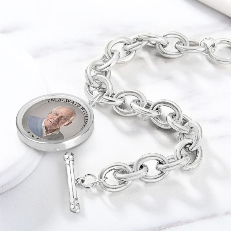 Memorial,Gift For Father,Gift For Yourself,Parents,Gift For Mother,Gift For Grandparents,Gift For Sibling - Custom Photo You Never Walk Alone Memorial - Personalized Charm Bracelet