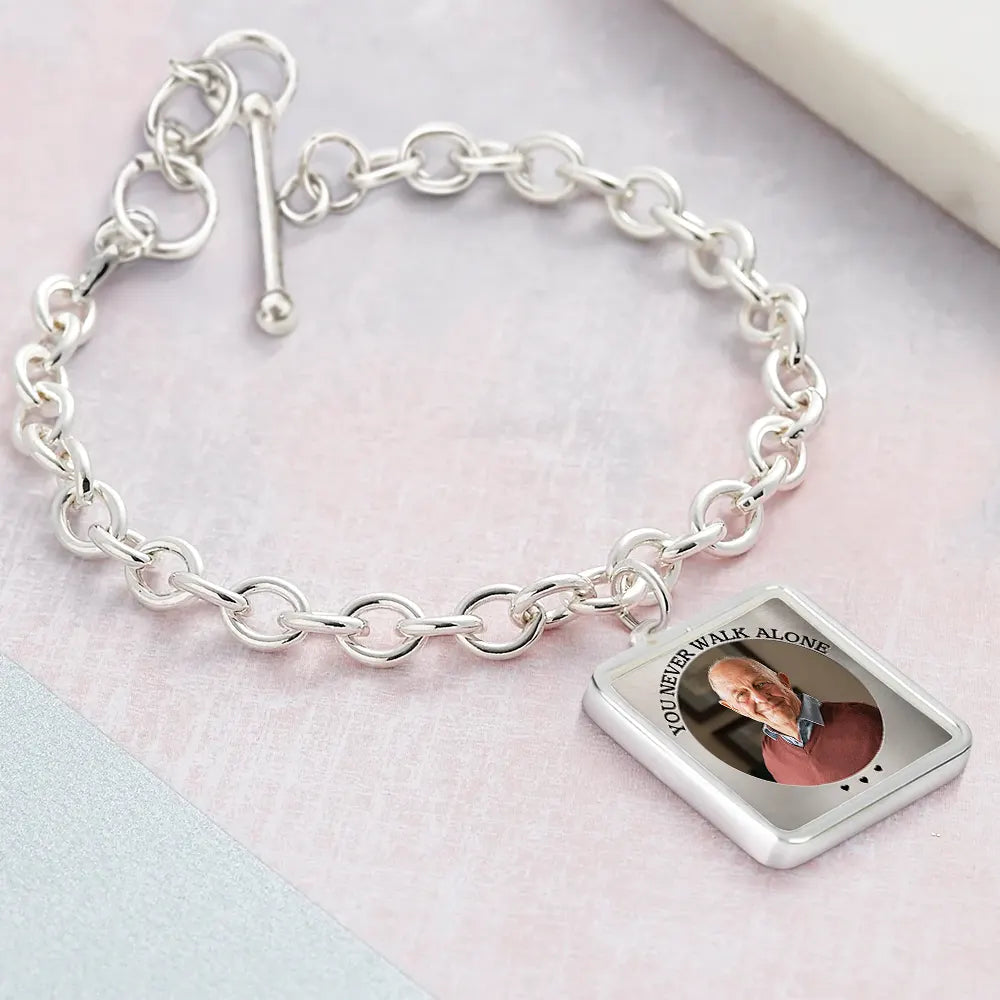 Memorial,Gift For Father,Gift For Yourself,Parents,Gift For Mother,Gift For Grandparents,Gift For Sibling - Custom Photo You Never Walk Alone Memorial - Personalized Charm Bracelet
