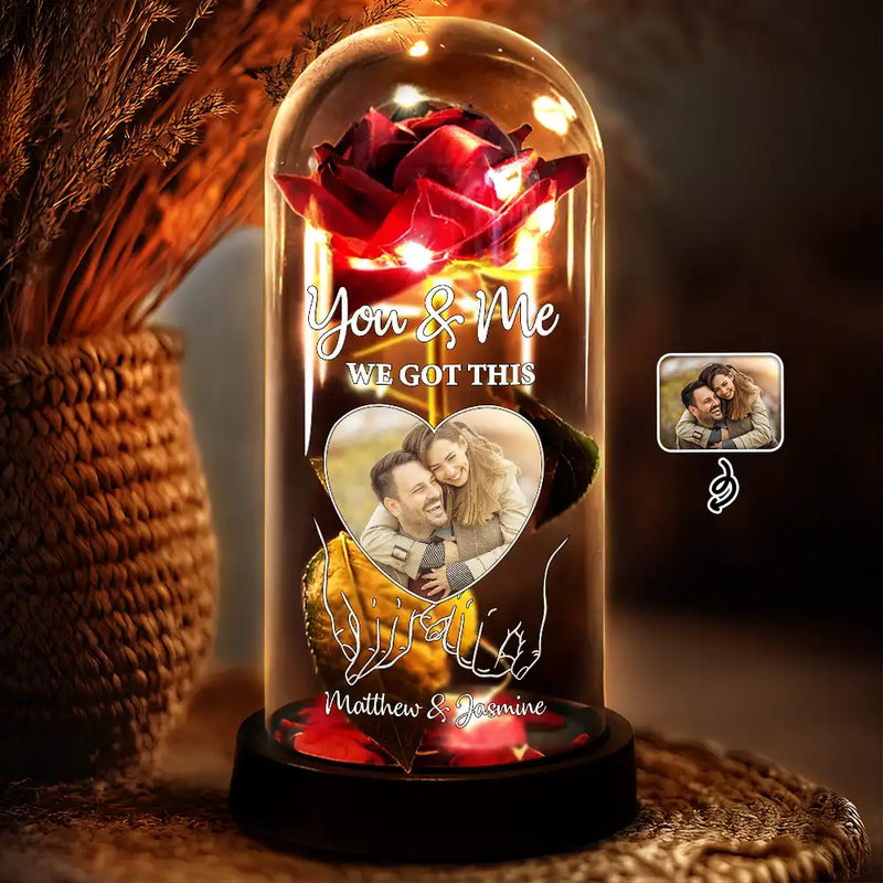 Gift For Couples, Gift For Husband, Gift For Wife, Gift For Boyfriend, Gift For Girlfriend, Love, Custom Photo - Custom Photo You & Me We Got This - Personalized Everlasting Rose Dome Lamp