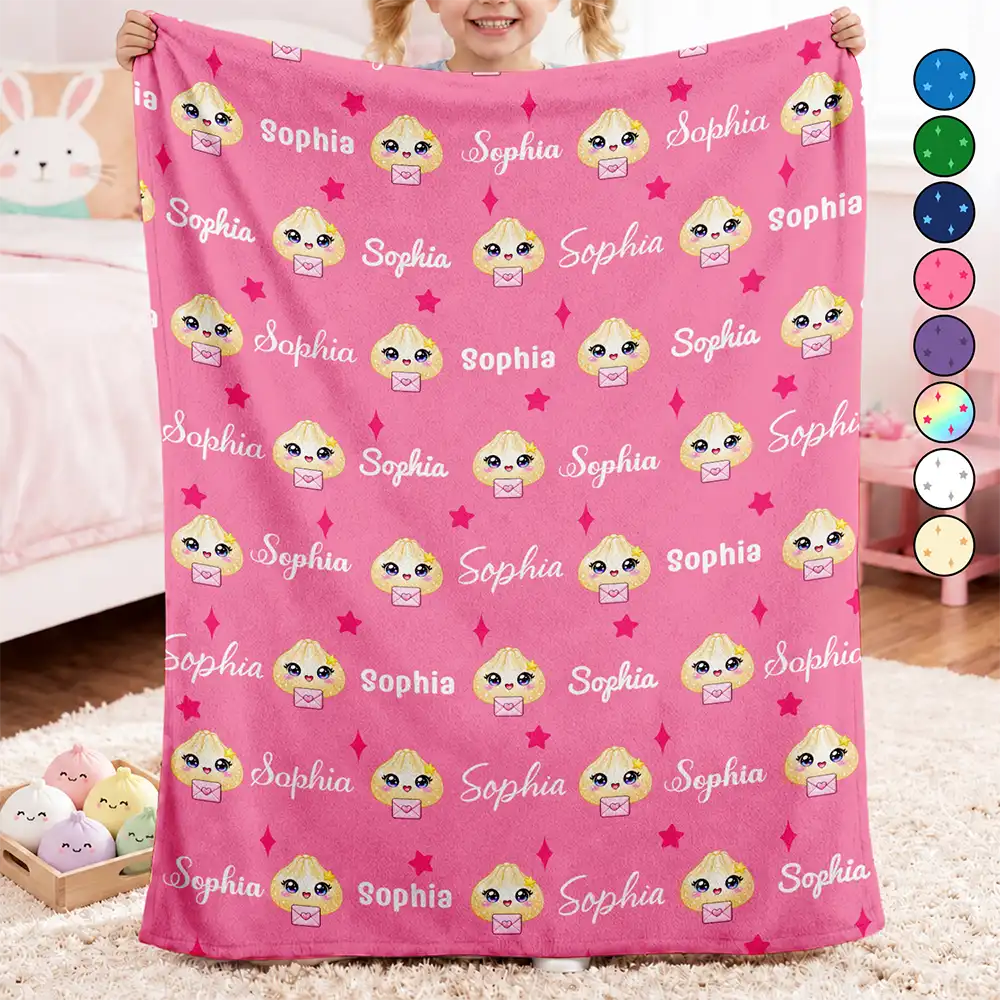 Custom Name Cute Dumpling Pattern Squishy Hunting Gift For Kids Daughter - Personalized Fleece Blanket, Sherpa Blanket