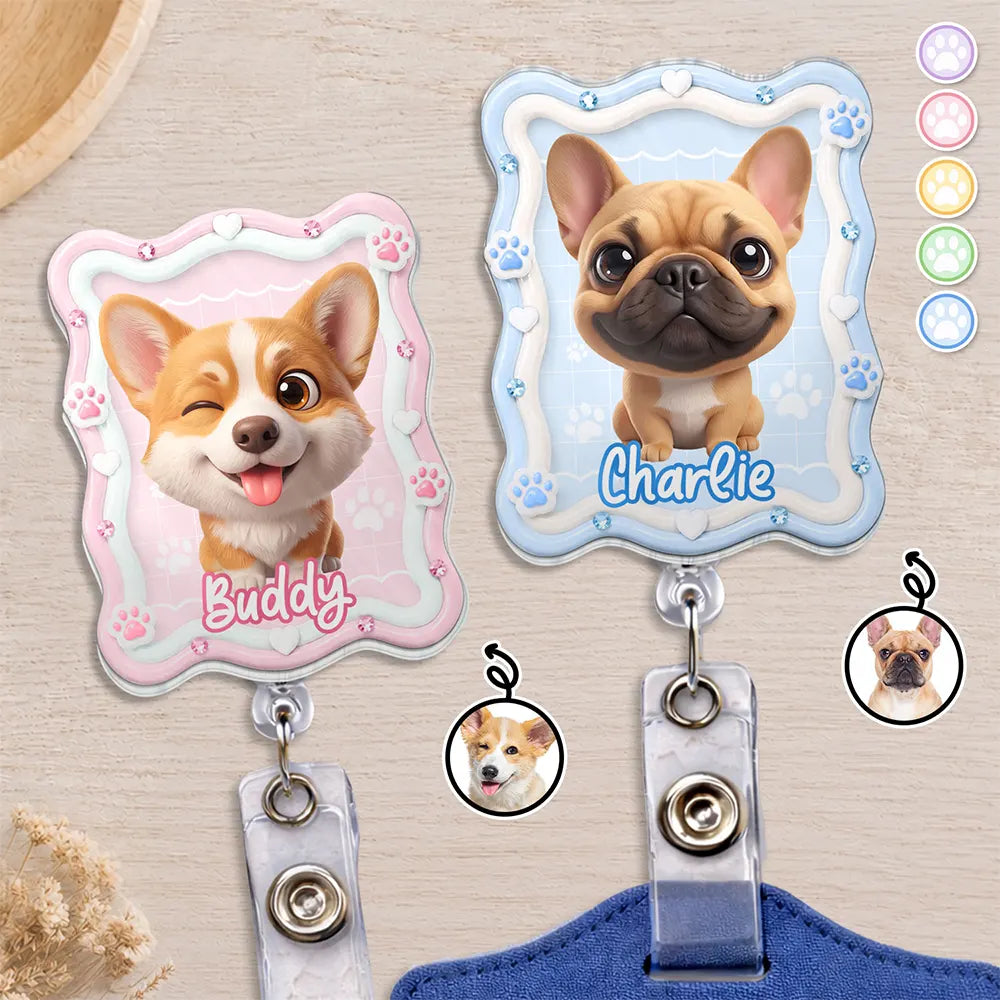 Custom Photo 3D Chibi Pet Portrait - Personalized Badge Reel