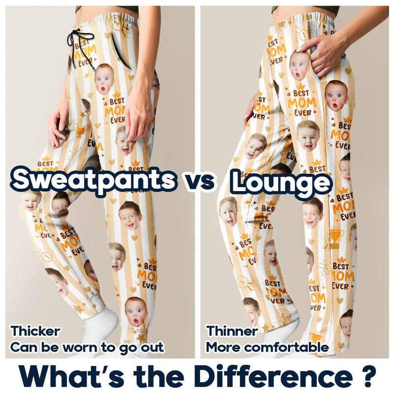 Playful,Custom Photo,Gift For Mother,Cut-Face Photo - Custom Photo Best Mom Ever Colorful Stripes Pattern - Personalized Pajama Pants