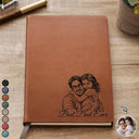 Custom Photo Bold Sketch Best Dad Grandpa Ever Family Portrait - Personalized Leather Journal