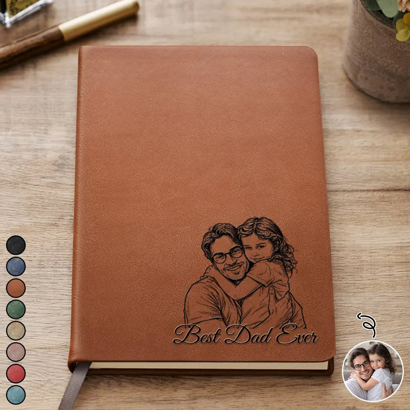 Custom Photo Bold Sketch Best Dad Grandpa Ever Family Portrait - Personalized Leather Journal