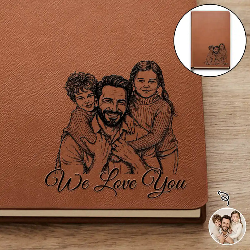 Custom Photo Bold Sketch Best Dad Grandpa Ever Family Portrait - Personalized Leather Journal