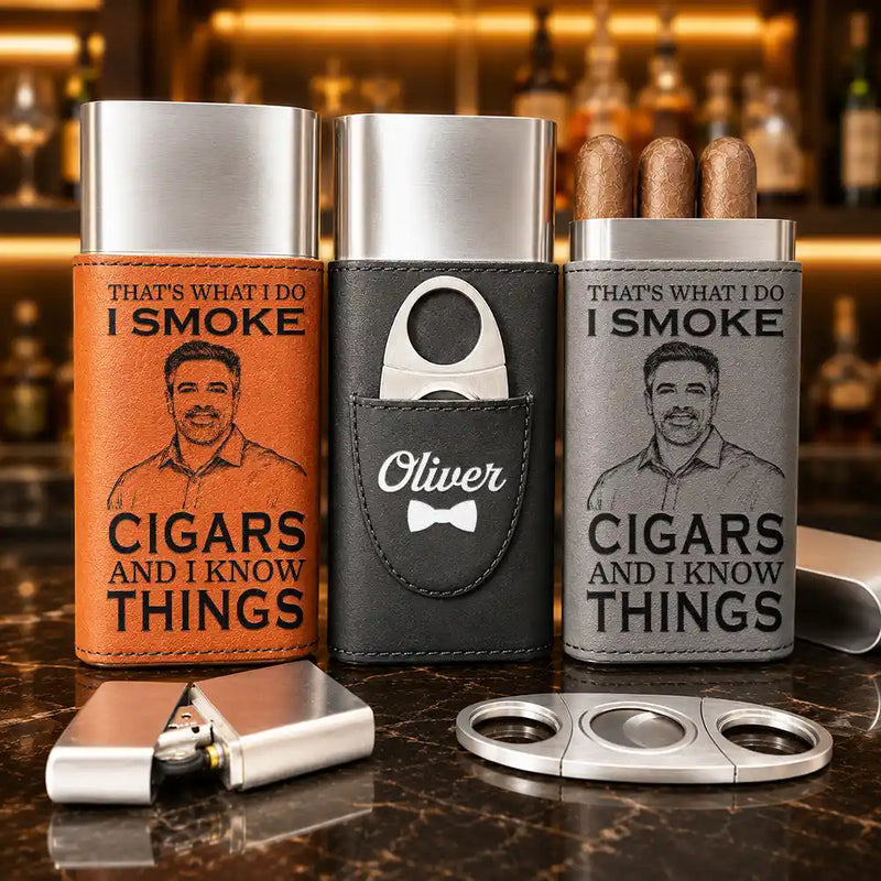 Art Design,Humorous,Gift For Yourself,Gift For Women,Photo - Pencil Sketch - Bold - Custom Photo Bold Sketch I Smoke Cigars And I Know Things - Personalized Cigar Case