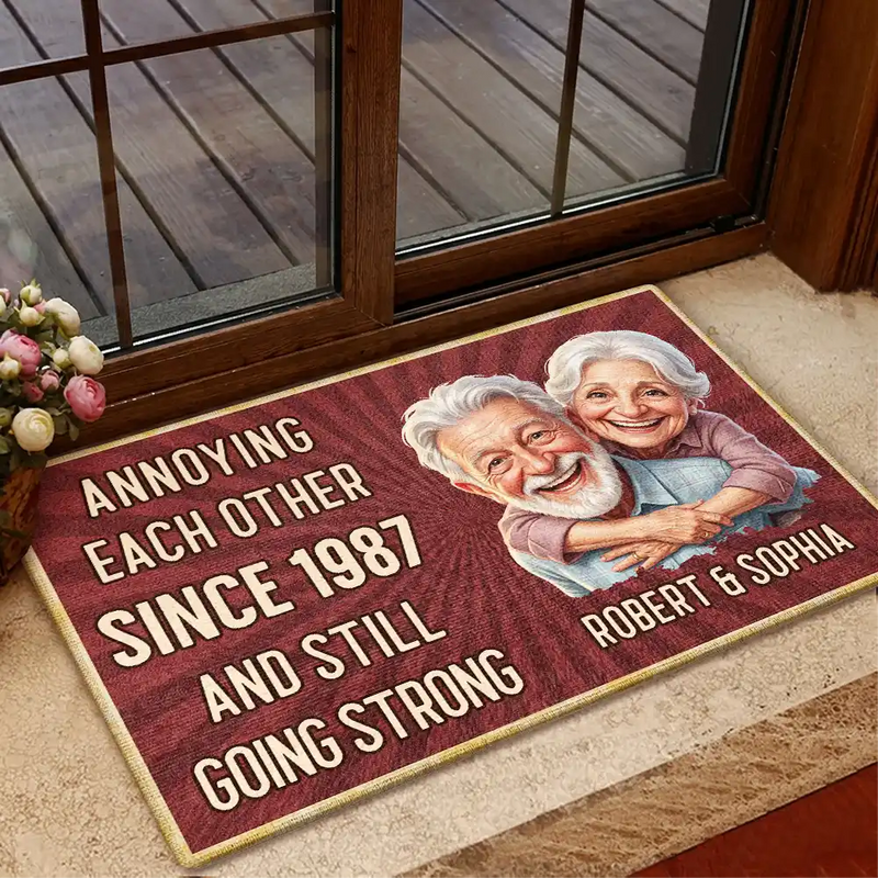Custom Photo Caricature Vintage Annoying Each Other - Personalized Doormat