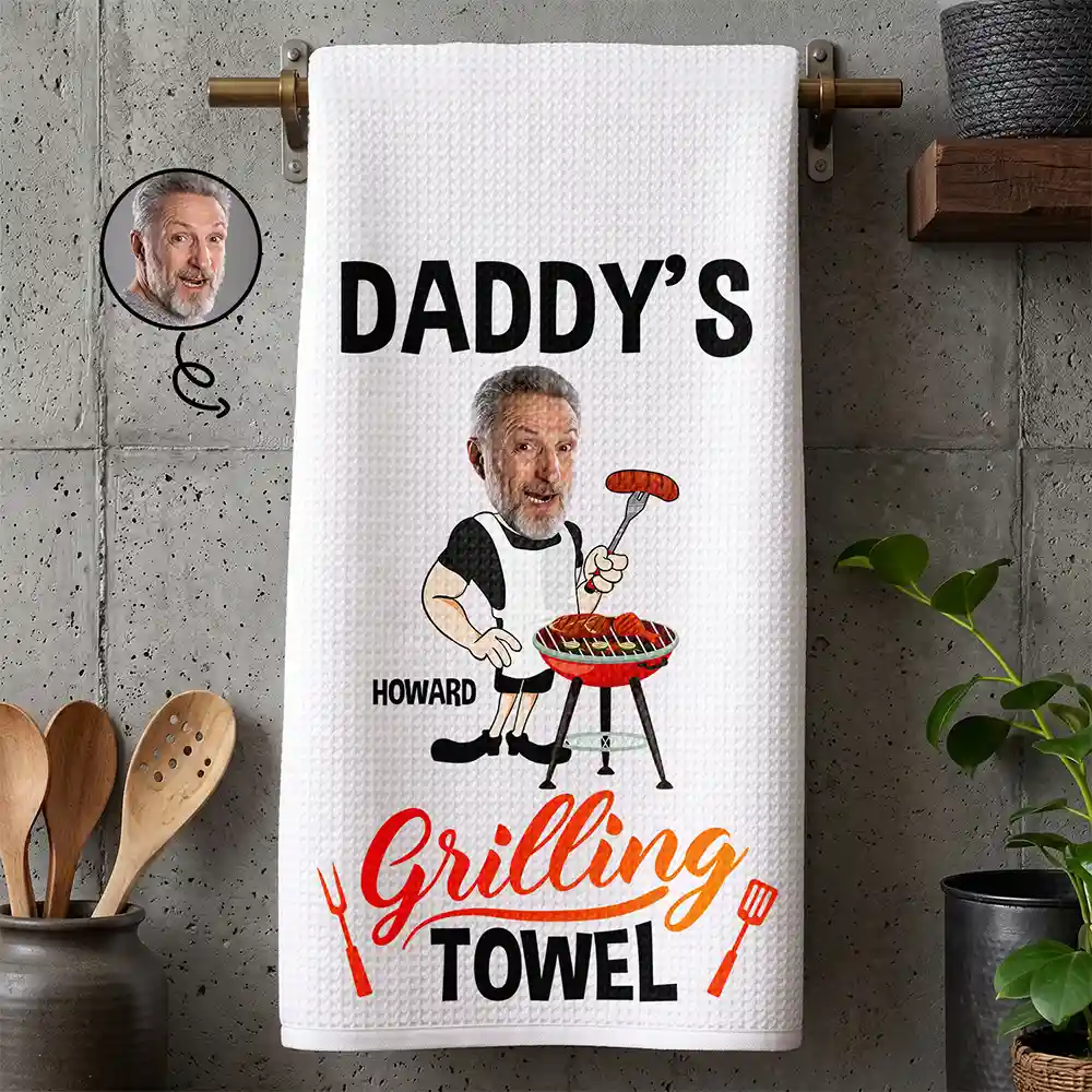 Custom Photo Daddy's Grilling - Personalized Kitchen Towel