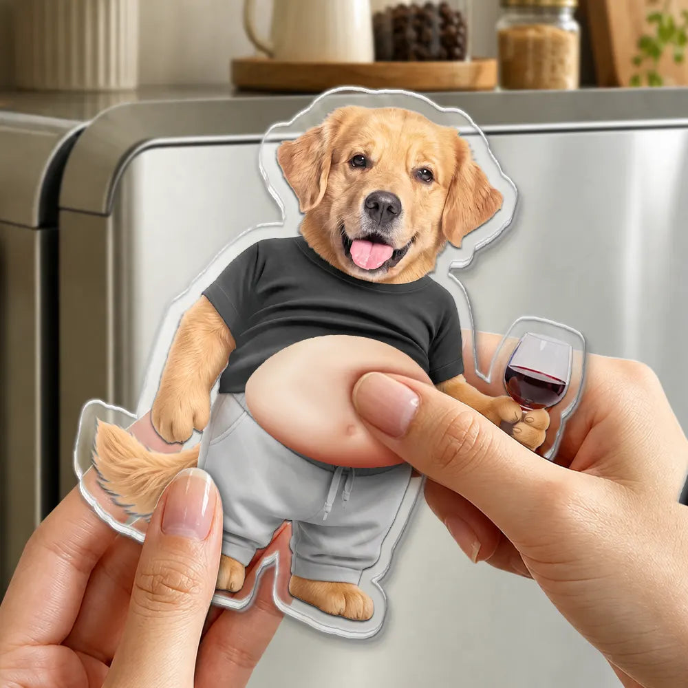 Custom Photo Funny Belly Cat Dog Pet Figure - Personalized Squishy Acrylic Fridge Magnet