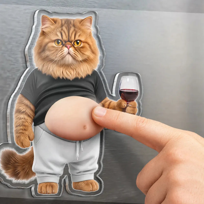 Custom Photo Funny Belly Cat Dog Pet Figure - Personalized Squishy Acrylic Fridge Magnet