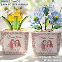 Custom Photo Pencil Sketch A True Friendship Is A Journey Without An End - Personalized Glass Flower Plant Pot