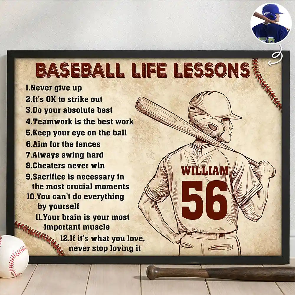 Custom Photo,Baseball,Gift For Yourself,Happy,Photo - Pencil Sketch - Custom Photo Pencil Sketch Baseball Life Lesson Baseball Lovers - Personalized Poster