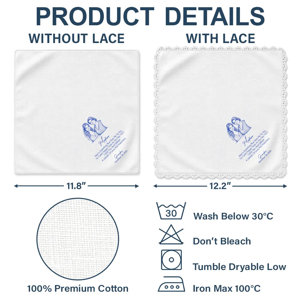 Custom Photo Pencil Sketch Blue Wedding For Bride, Daughter - Personalized Handkerchief