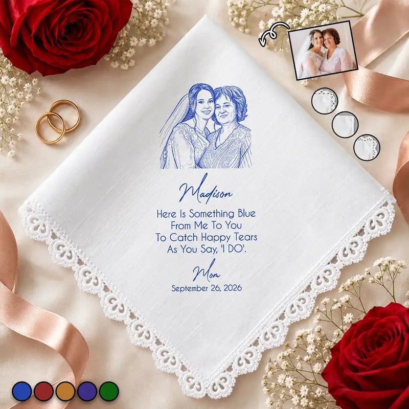 Custom Photo Pencil Sketch Blue Wedding For Bride, Daughter - Personalized Handkerchief