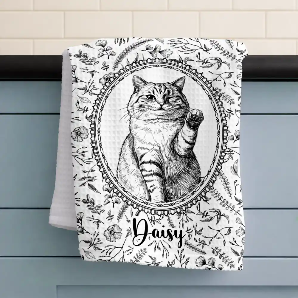 Art Design,Cozy,Pet Lovers,Photo - Pencil Sketch - Remove BG - Custom Photo Pencil Sketch Dog Cat Pet Portrait Toile Remembrance - Personalized Kitchen Towel