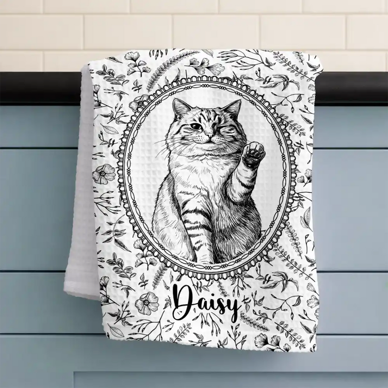 Art Design,Cozy,Pet Lovers,Photo - Pencil Sketch - Remove BG - Custom Photo Pencil Sketch Dog Cat Pet Portrait Toile Remembrance - Personalized Kitchen Towel