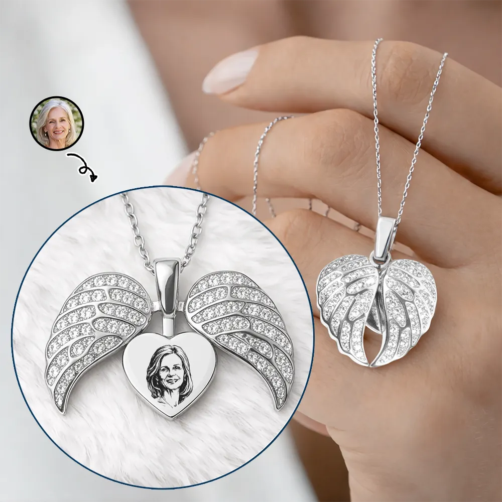 Custom Photo Pencil Sketch Portrait In Memorial Of Loved One - Personalized Hidden Message Necklace