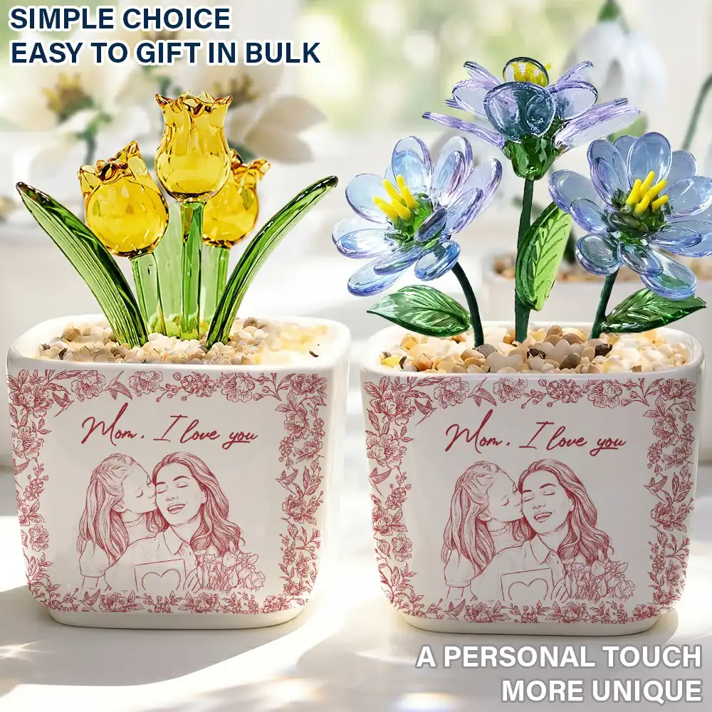 Custom Photo Pencil Sketch The Love Between Mother & Daughter Is Forever - Personalized Glass Flower Plant Pot