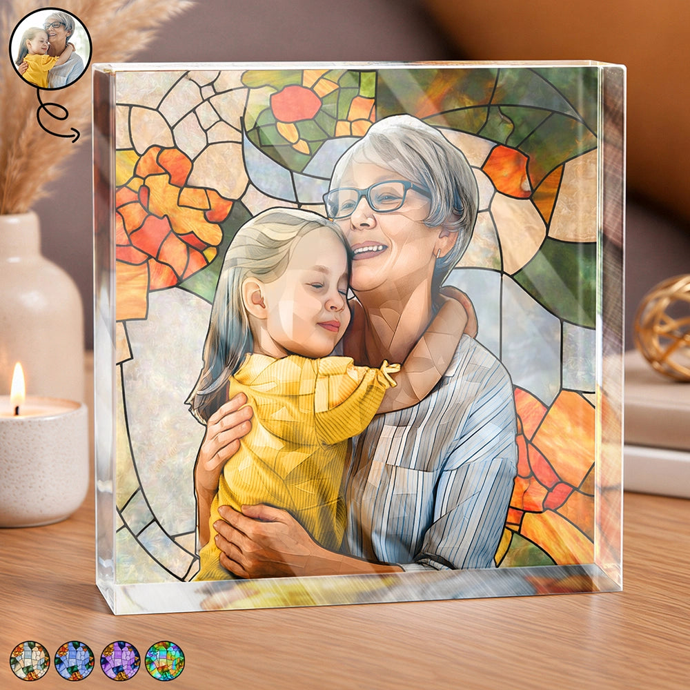 Custom Photo Stained Glass Portrait Mom Grandma Parents Family - Personalized Square Shaped Acrylic Plaque