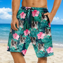 Custom Photo Tropical Leaves Funny Family Pet Face - Personalized Unisex Beach Shorts