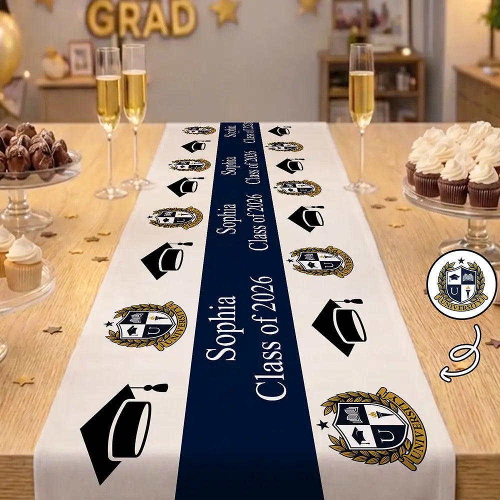 Custom Photo University Logo Graduation - Personalized Table Runner