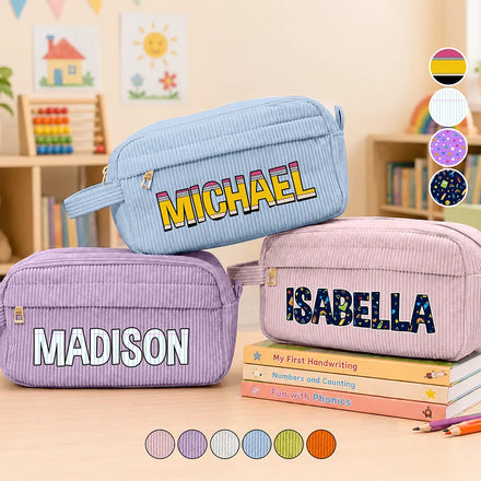 Customize Name Pencil Pouch Back To School - Personalized Corduroy Pencil Case