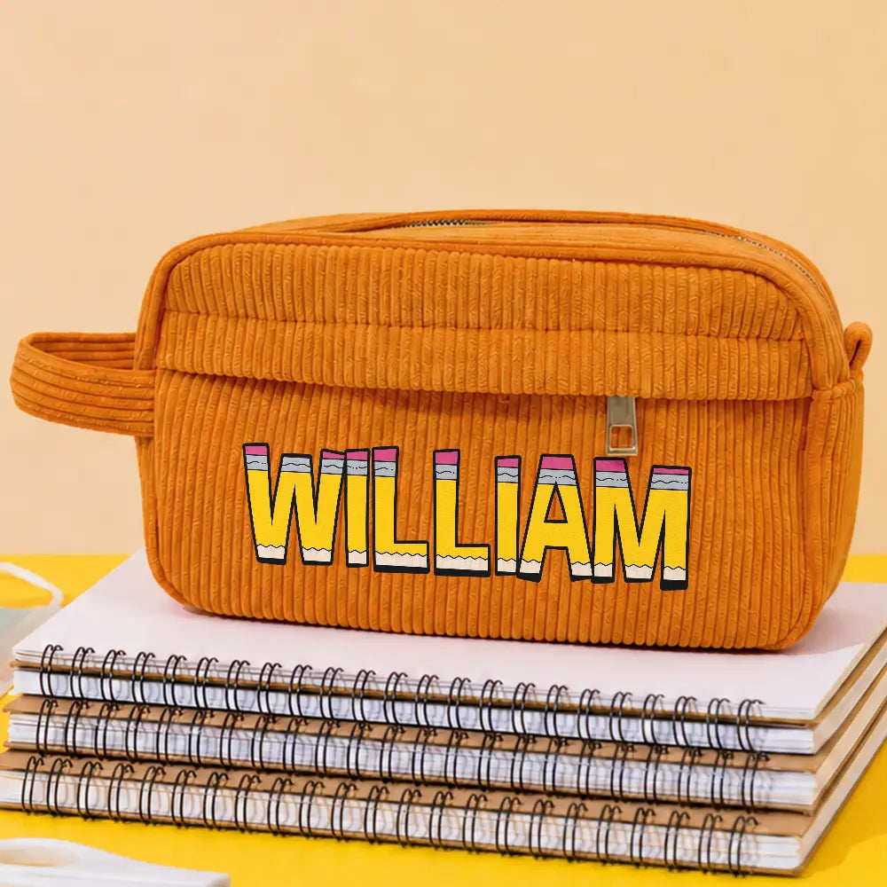 Back To School, Gift For Kids, Confident, Custom Text - Customize Name Pencil Pouch Back To School - Personalized Corduroy Pencil Case