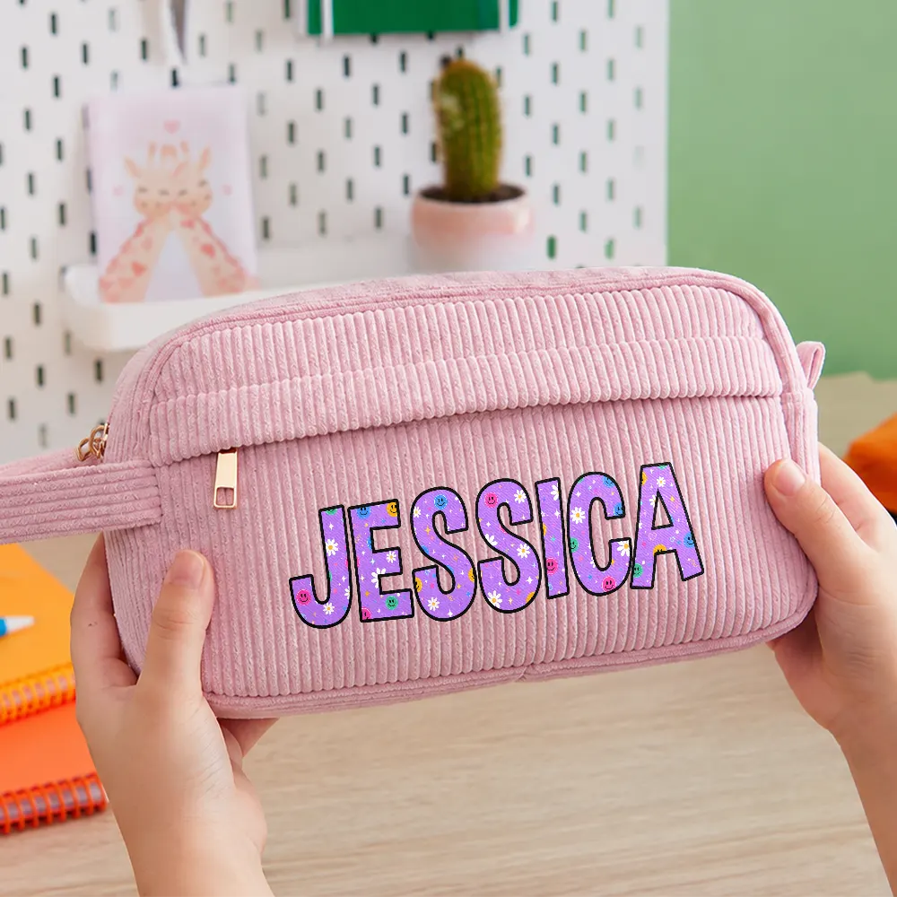 Back To School, Gift For Kids, Confident, Custom Text - Customize Name Pencil Pouch Back To School - Personalized Corduroy Pencil Case