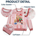 Gift For Couples, Parents, Family, Christmas, Happy - Cute Couple With Kids And Dogs Crochet Stripe Effect - Personalized Unisex Ugly Sweater