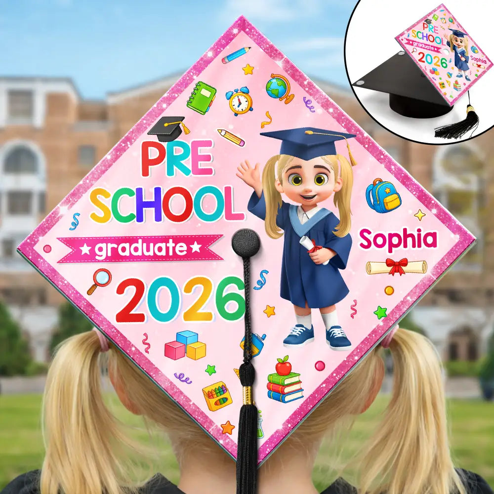 Cute Graduation Kid Kindergarten Preschool - Personalized Graduation Cap Topper